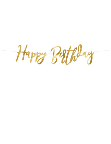 Baner Happy Birthday, złoty, 16.5x62cm