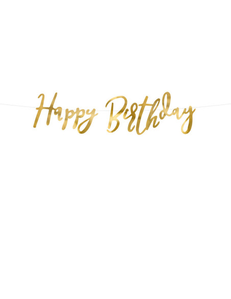 Baner Happy Birthday, złoty, 16.5x62cm