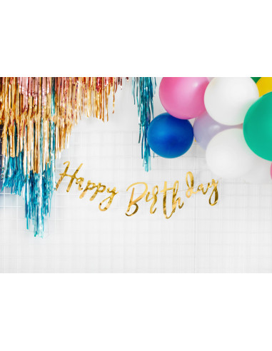 Baner Happy Birthday, złoty, 16.5x62cm