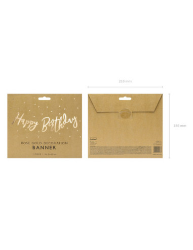 Baner Happy Birthday, złoty, 16.5x62cm