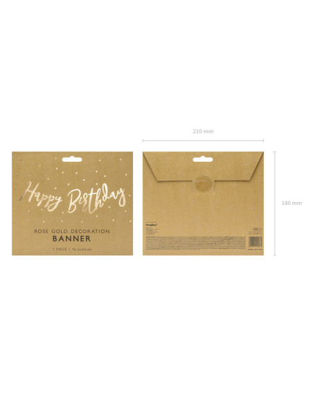 Baner Happy Birthday, złoty, 16.5x62cm