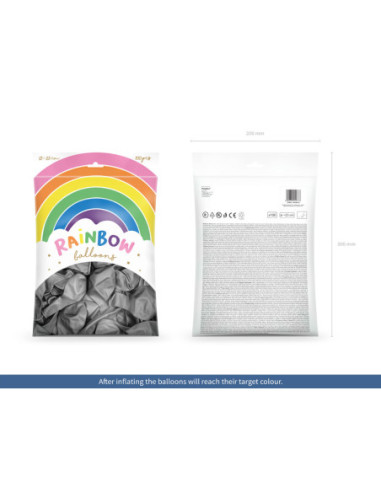 Balony Rainbow 23cm metalizowane, srebrny (1 op. / 100 szt.)