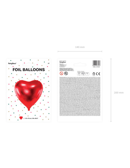 Balon foliowy Serce, 68x72cm, czerwony