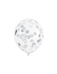 Balony z konfetti - kółka, 30cm, srebrny (1 op. / 6 szt.)