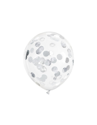 Balony z konfetti - kółka, 30cm, srebrny (1 op. / 6 szt.)