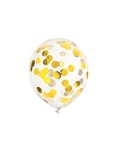 Balony z konfetti - kółka, 30cm, złoty (1 op. / 6 szt.)