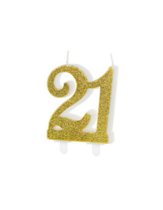 Świeczka urodzinowa liczba 21, złoty, 7.5cm