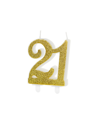 Świeczka urodzinowa liczba 21, złoty, 7.5cm