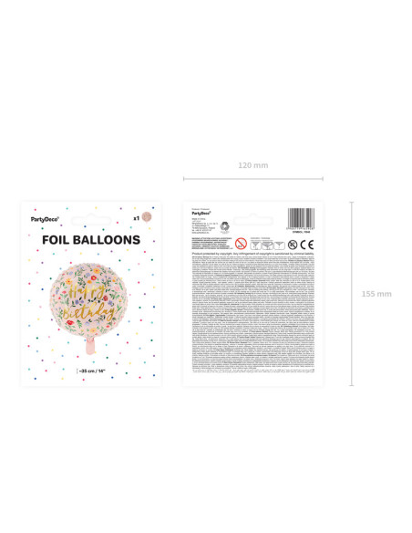 Balon foliowy Happy Birthday, 45cm, jasny różowy