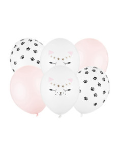 Balony 30cm, Kotek, mix (1 op. / 6 szt.)