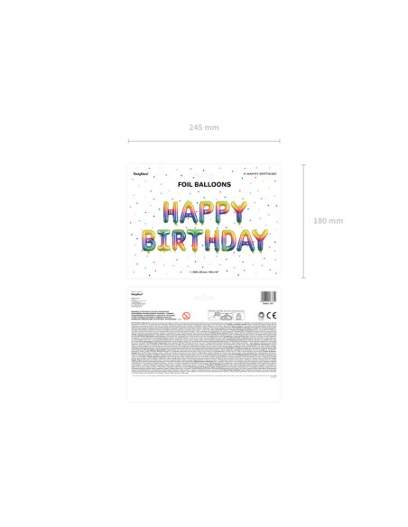 Balon foliowy Happy Birthday, 340x35cm, tęczowy