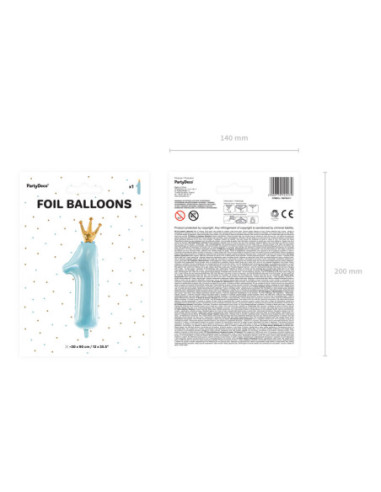 Balon foliowy Cyfra '1', 37x100 cm, błękit