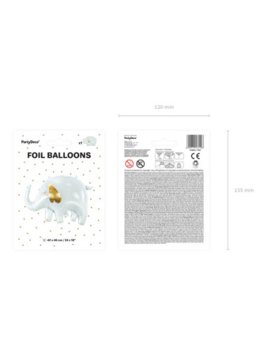 Balon foliowy Słoń, 83x58 cm, mix