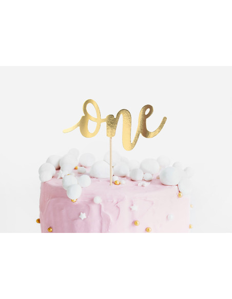 Topper na tort One, złoty, 19cm