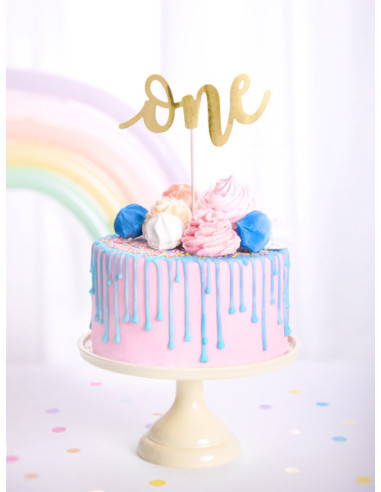 Topper na tort One, złoty, 19cm