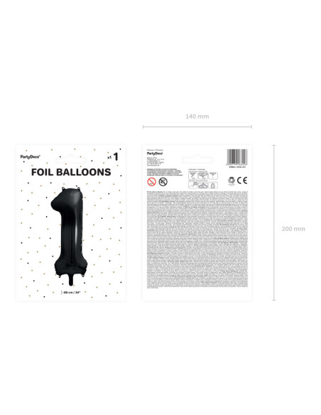 Balon foliowy Cyfra ''1'', 86cm, czarny