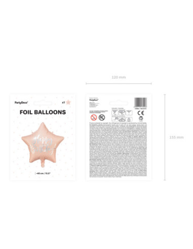 Balon foliowy Happy Birthday, 40cm, jasny pudrowy róż