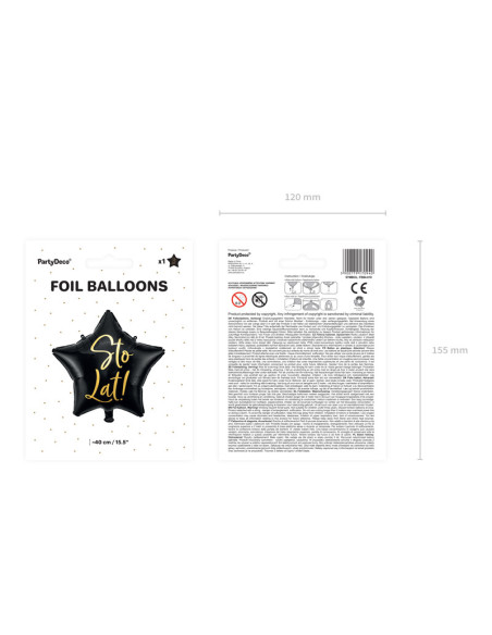 Balon foliowy Sto Lat!, 40cm, czarny