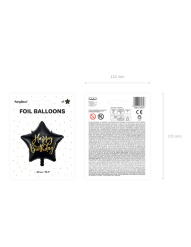 Balon foliowy Happy Birthday, 40cm, czarny