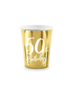 Kubeczki 50th Birthday, złoty, 220ml (1 op. / 6 szt.)