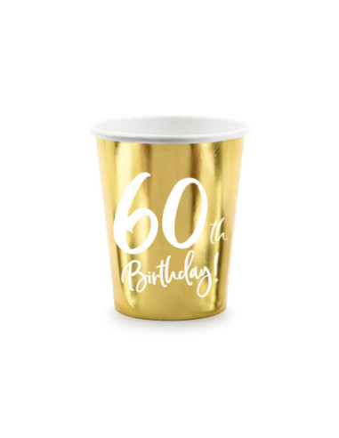 Kubeczki 60th Birthday, złoty, 220ml (1 op. / 6 szt.)