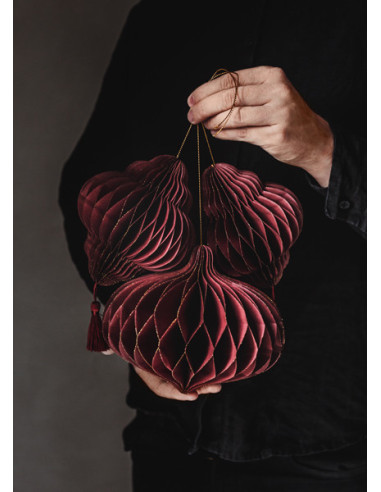 Bombka papierowa honeycomb Latarnia, bordo, 13,2x15cm