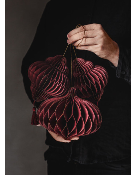 Bombka papierowa honeycomb Latarnia, bordo, 13,2x15cm