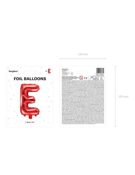Balon foliowy Litera ''E'', 35cm, czerwony