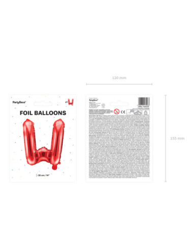 Balon foliowy Litera ''W'', 35cm, czerwony