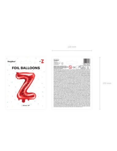 Balon foliowy Litera ''Z'', 35cm, czerwony