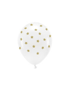 Balony Eco 33 cm pastelowe,  Gwiazdki, biały (1 op. / 6 szt.)