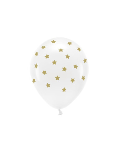 Balony Eco 33 cm pastelowe,  Gwiazdki, biały (1 op. / 6 szt.)
