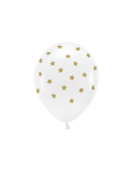 Balony Eco 33 cm pastelowe,  Gwiazdki, biały (1 op. / 6 szt.)