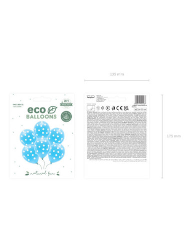 Balony Eco 33 cm pastelowe, Kropki, błękit (1 op. / 6 szt.)