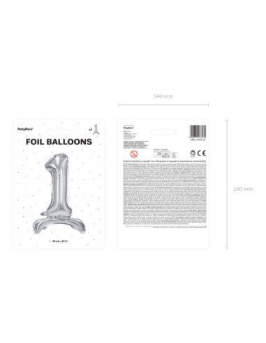 Stojący balon foliowy Cyfra ''1'', 70cm, srebrny