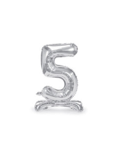 Stojący balon foliowy Cyfra ''5'', 70cm, srebrny