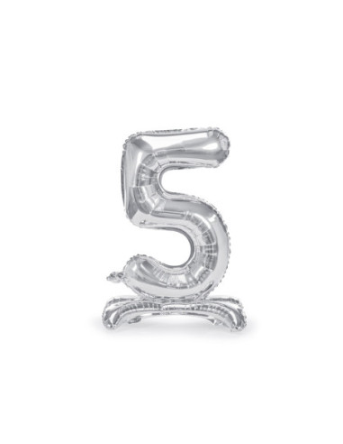 Stojący balon foliowy Cyfra ''5'', 70cm, srebrny