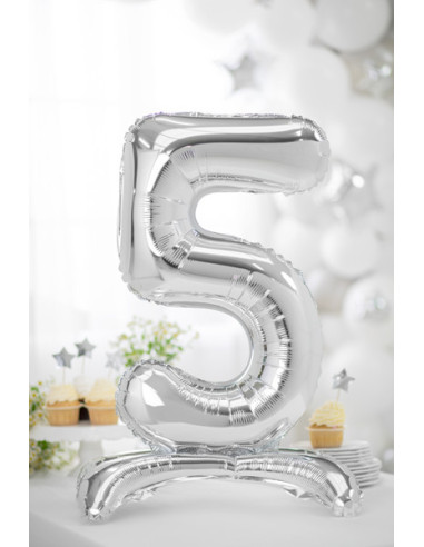 Stojący balon foliowy Cyfra ''5'', 70cm, srebrny