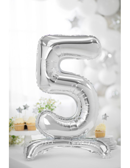 Stojący balon foliowy Cyfra ''5'', 70cm, srebrny