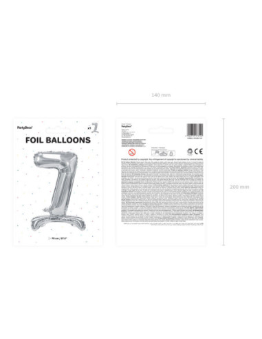 Stojący balon foliowy Cyfra ''7'', 70cm, srebrny