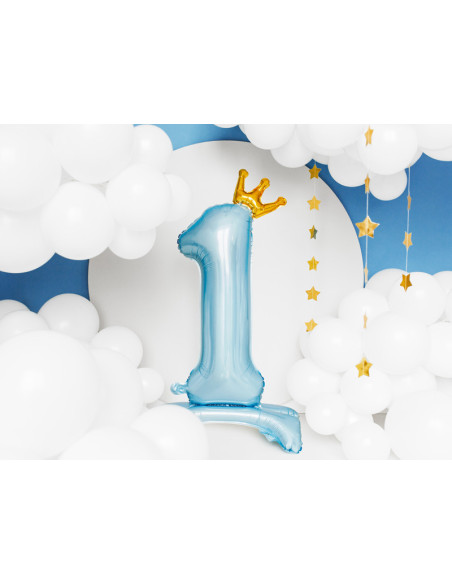 Stojący balon foliowy cyfra ''1'', 84 cm, błękit