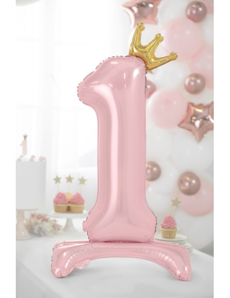 Stojący balon foliowy cyfra ''1'', 84 cm, jasny różowy