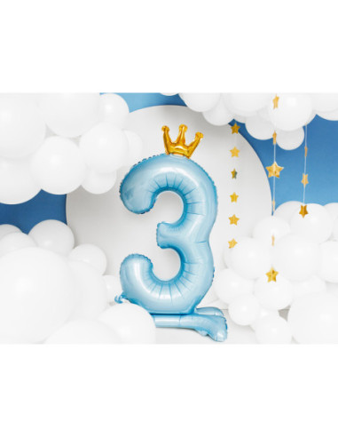 Stojący balon foliowy cyfra ''3'', 84 cm, błękit
