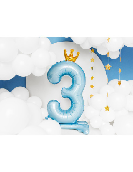 Stojący balon foliowy cyfra ''3'', 84 cm, błękit