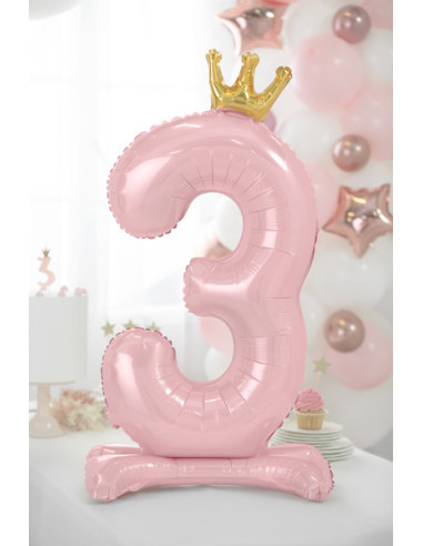 Stojący balon foliowy cyfra ''3'', 84 cm, jasny różowy