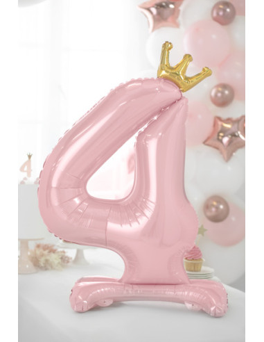 Stojący balon foliowy cyfra ''4'', 84 cm, jasny różowy