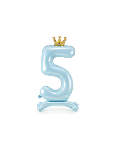 Stojący balon foliowy cyfra ''5'', 84 cm, błękit