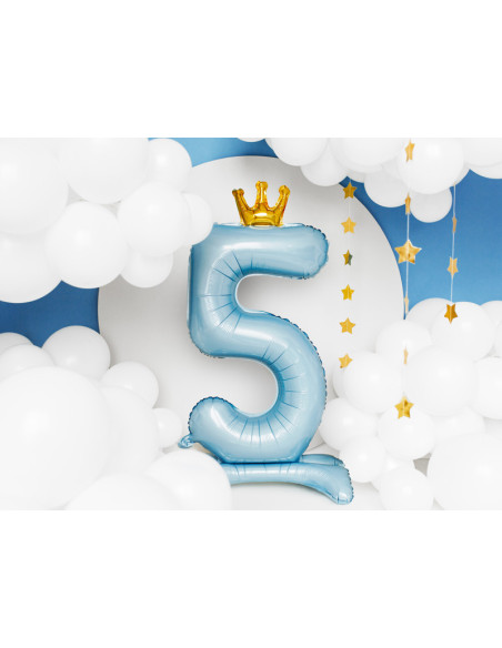 Stojący balon foliowy cyfra ''5'', 84 cm, błękit