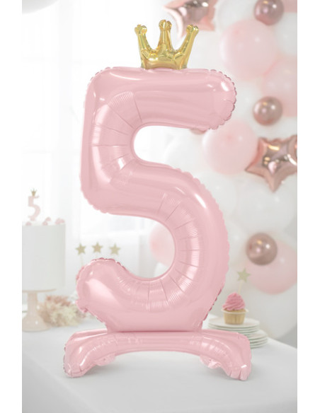 Stojący balon foliowy cyfra ''5'', 84 cm, jasny różowy