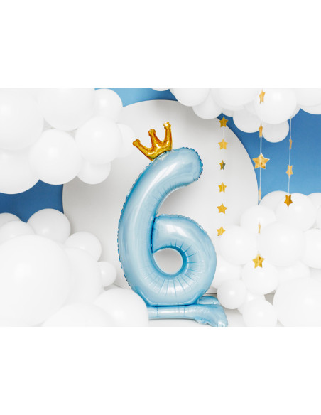 Stojący balon foliowy cyfra ''6'', 84 cm, błękit